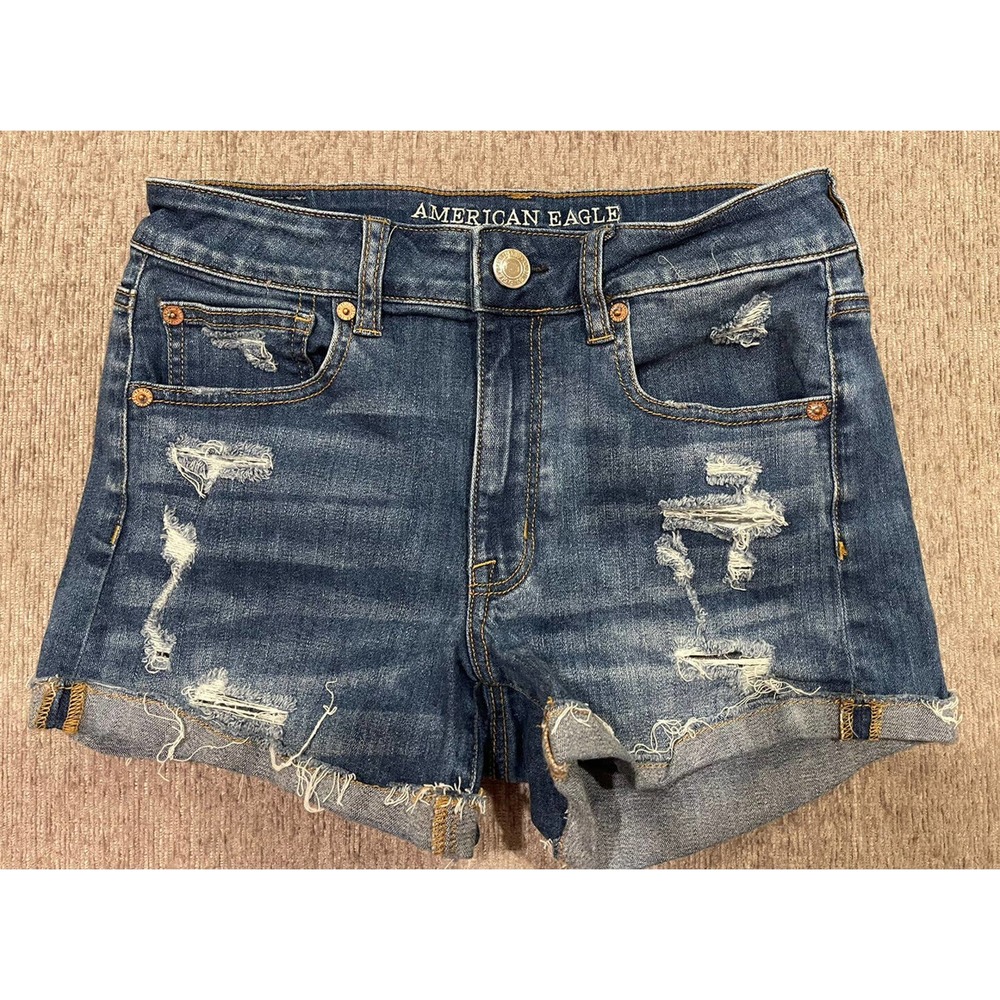 American Eagle Hi-Rise Shortie Shorts Womens Size 6 Blue Jean Denim